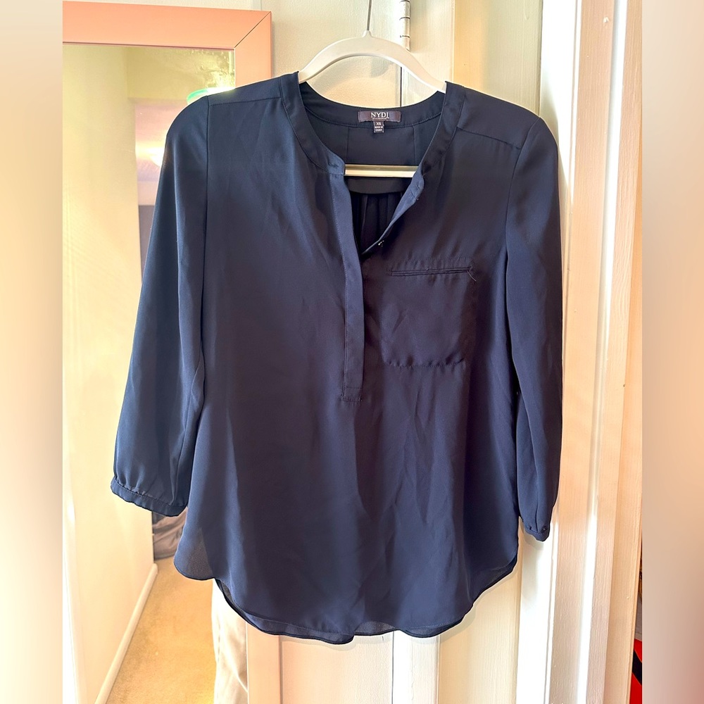 NYDJ navy long sleeve blouse